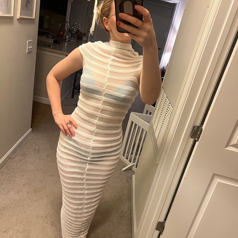Elegant White Striped Dress/beach cover up